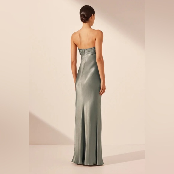 Shona Joy La Lune Strapless Ruched Bodice Maxi Dress, Sage Green - Size 4 - Picture 3 of 8